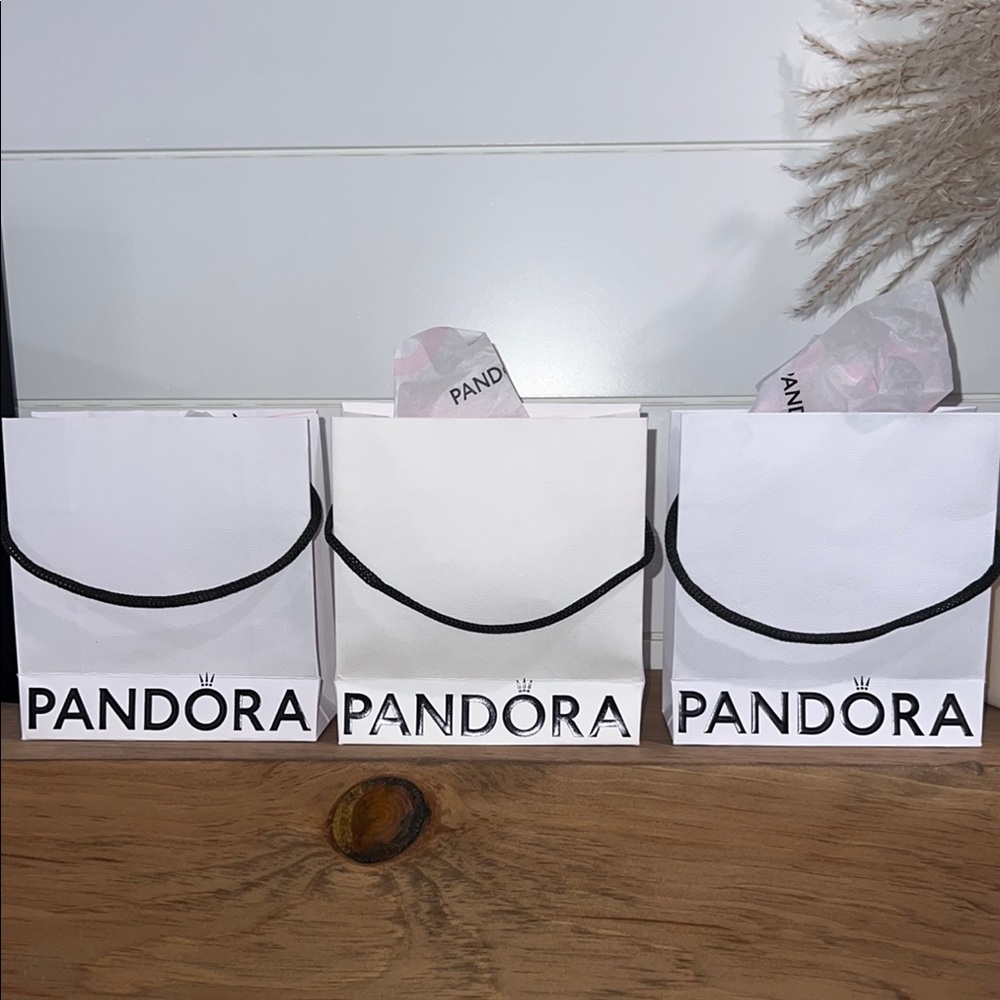 Pandora Elegant White Gift Bags With Pink Interior and Pandora Tissue Paper. - Picture 9 of 16